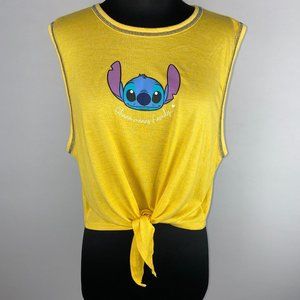 Disney Stitch Ohana Means Family Muscle Tank Top Juniors L Crop Tie Hem Cute
